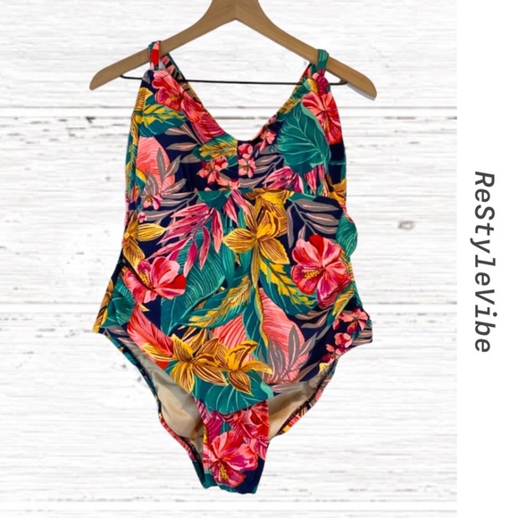 KONA SOL Women’s Size 20W Swimsuit One Piece Tropical Floral Lined Adjustable - Picture 1 of 14